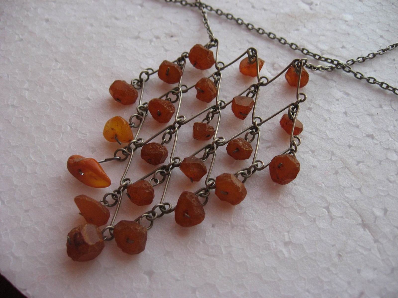 Vintage Soviet Baltic Amber Mesh Necklace Pendant Melchior USSR Baltic 23g m
