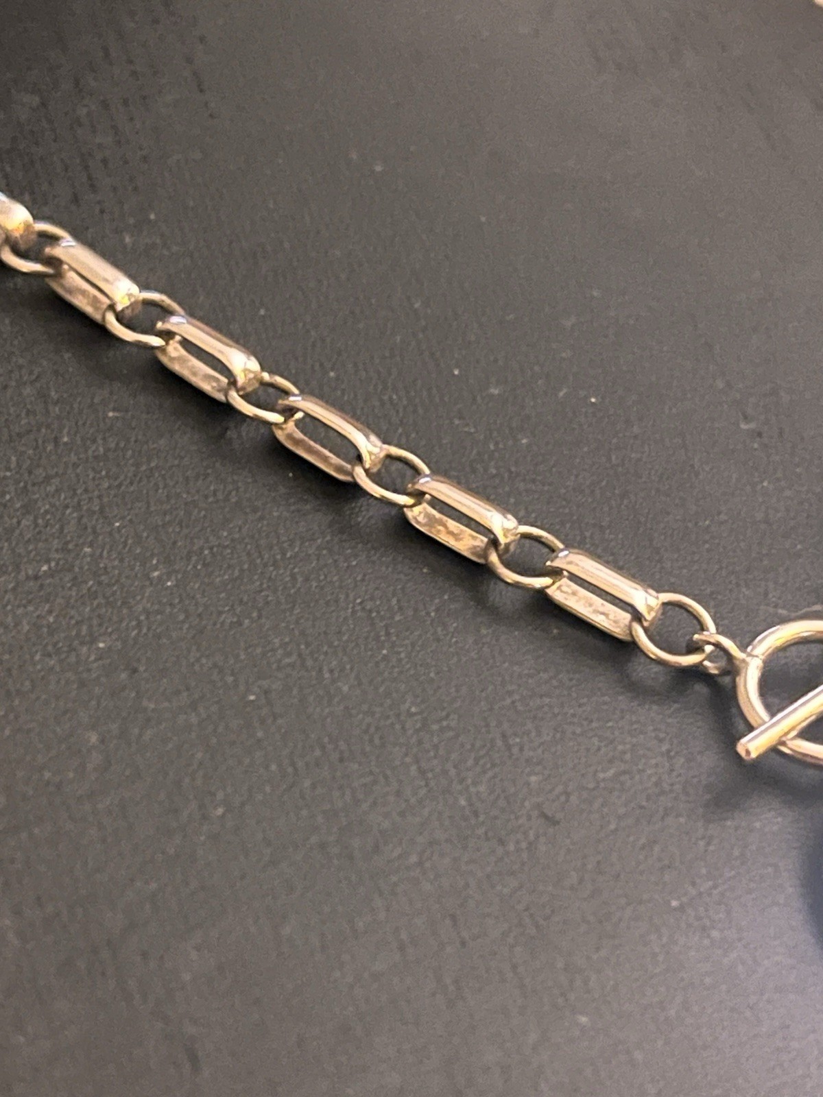 Vintage Bocco Sterling Silver Signed 925 Oval Toggle Pendant Necklace Paperclip