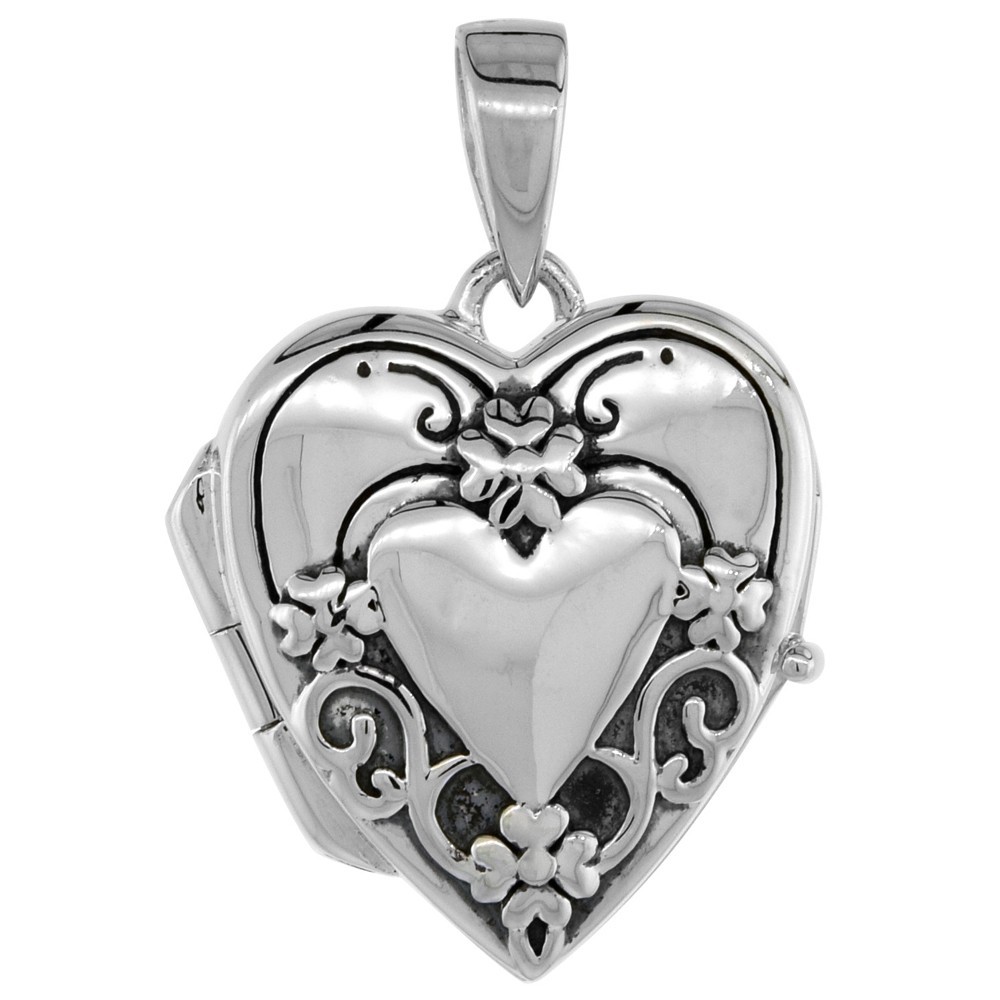 925 Sterling Silver Dainty Embossed Heart Locket Pendant 5/8 Inch (16mm) Tall