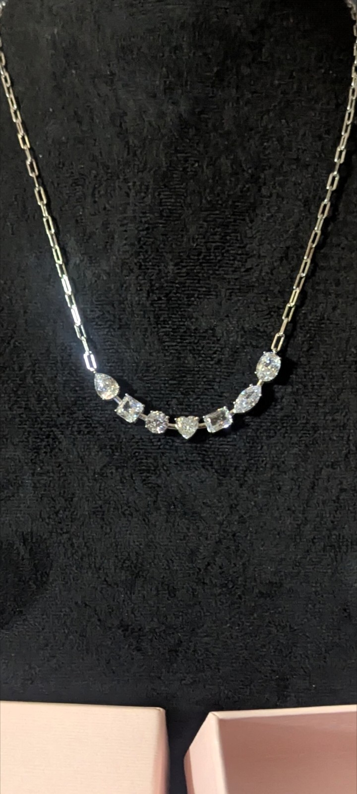 .925 Platinum Claid Multiple Cut CZ Necklace