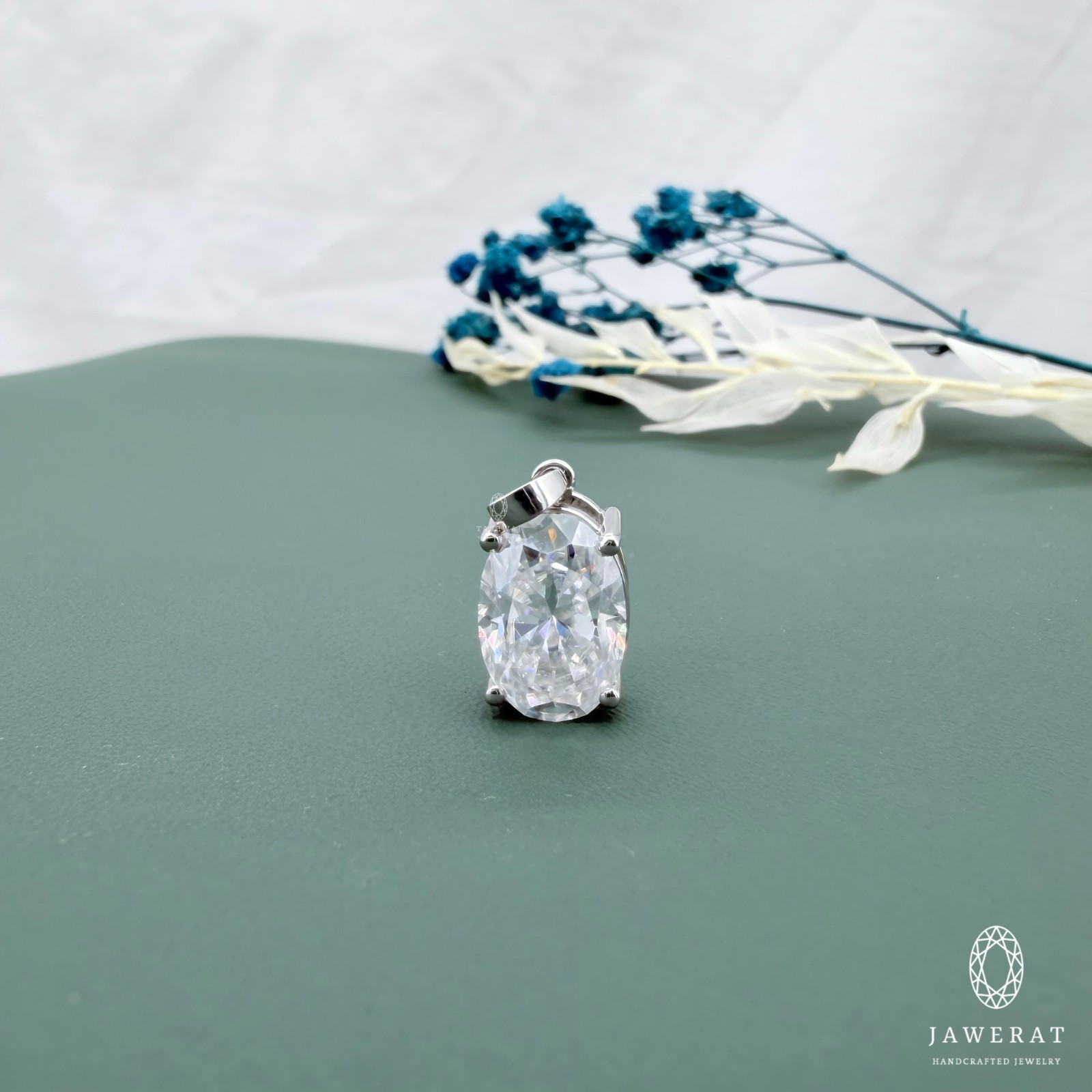 Oval Moissanite Solitaire Pendant 925 Sterling Silver Necklace Gift for Her