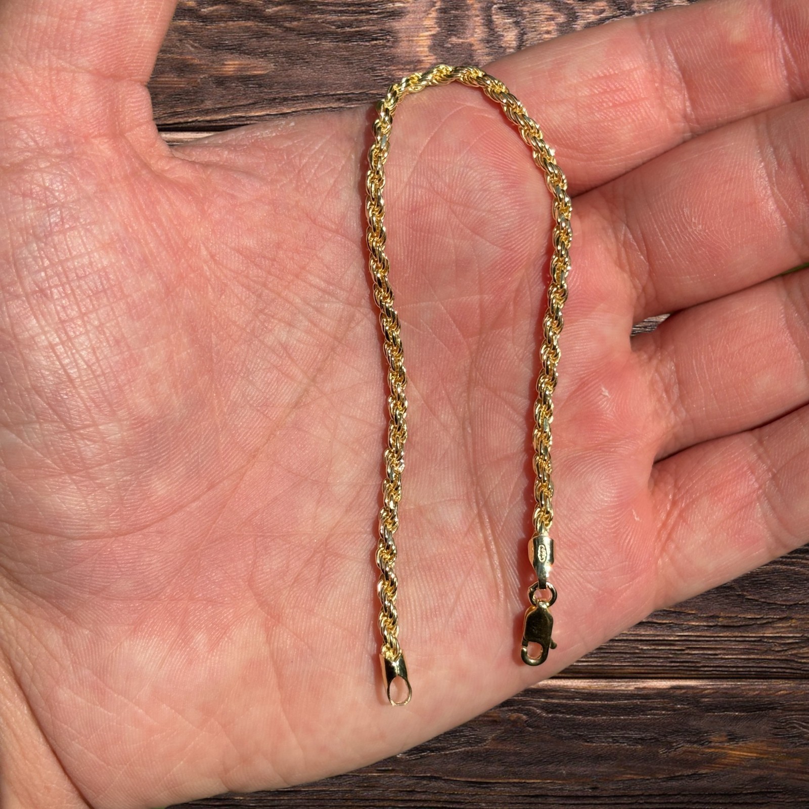 3mm Diamond Cut Rope Bracelet – Solid 925 Sterling Silver Or 14k Gold Vermeil