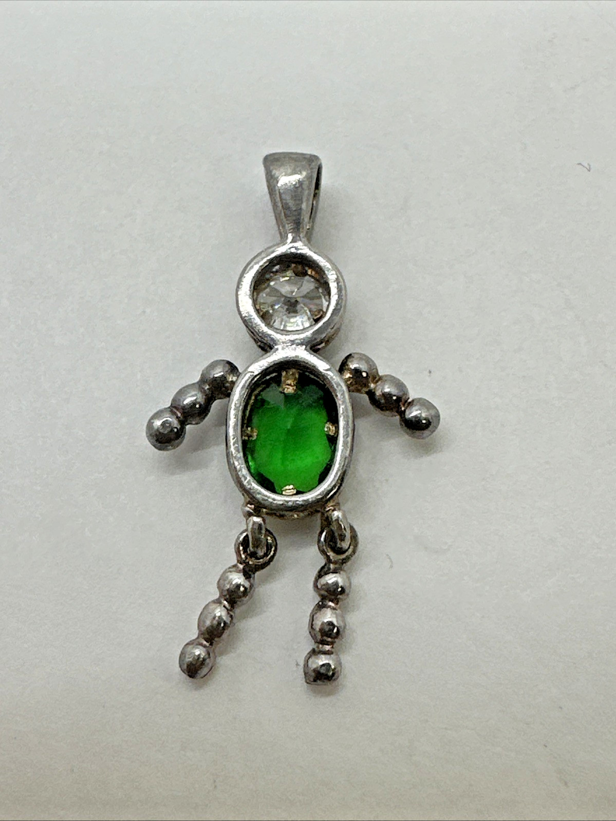 Sterling Silver 925 Charm Pendant Birthstone Baby Boy May Green 1.25” L