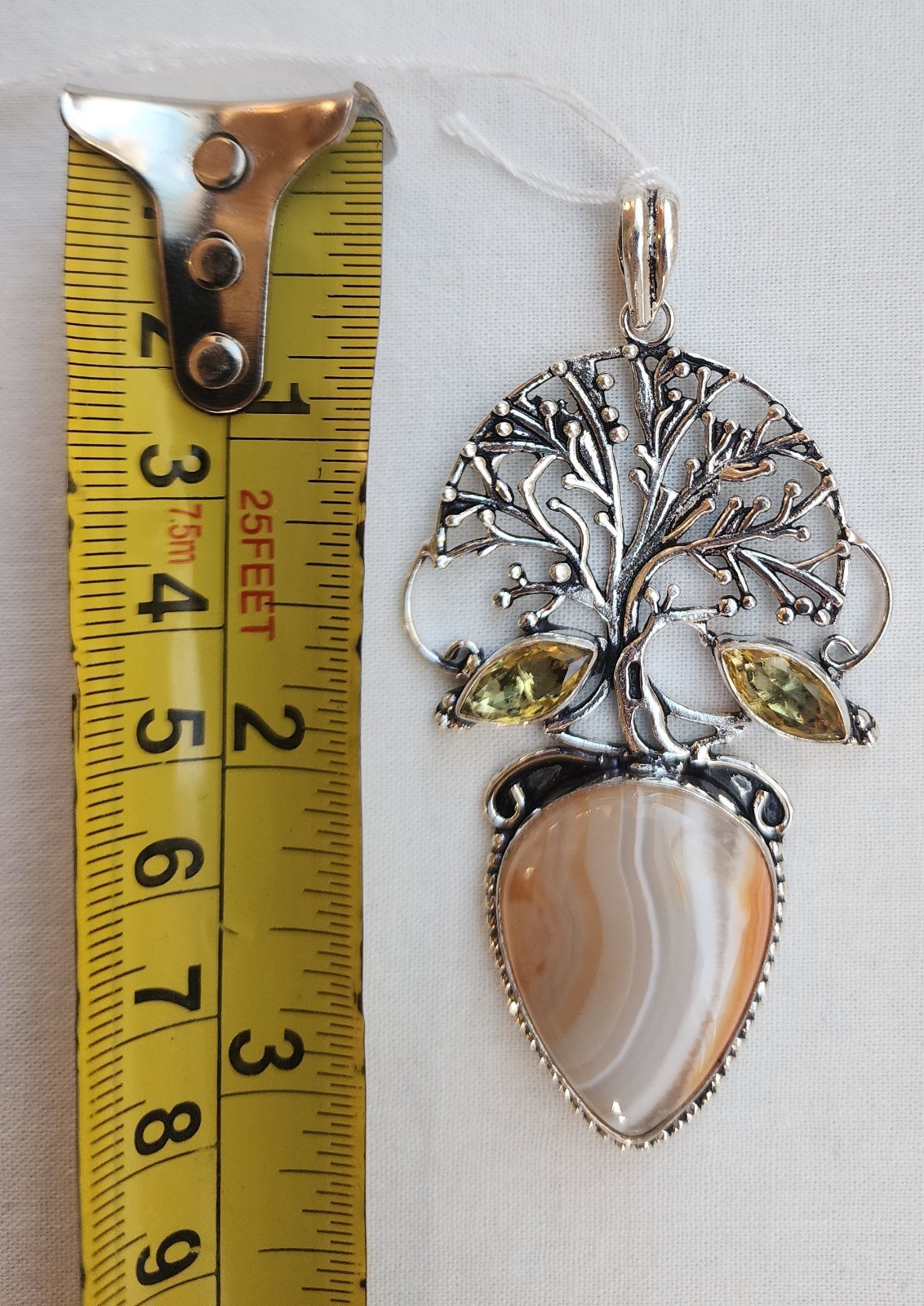 Banded Agate With Yellow Stone Accents In 925 Sterling Silver Pendant