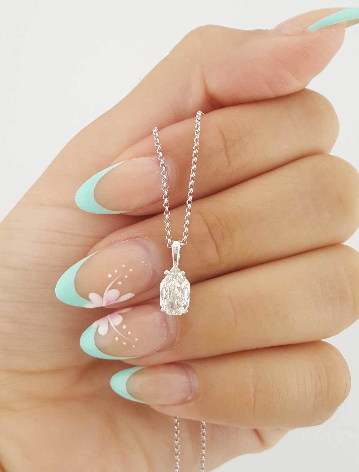 Empress Pear Shape Diamond Solitaire Pendant Necklace 0.72 ct 14K White Gold $4K