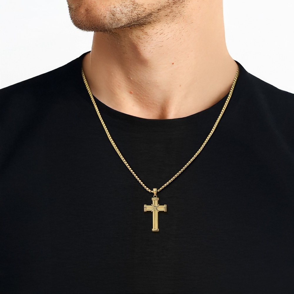 14K Solid Yellow Gold Extra Large Cross Pendant Necklace 36.95mm 1-1/2 inch