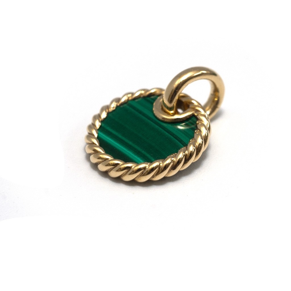 DAVID YURMAN 18K Gold & Malachite Elements Disc 15.5mm Pendant New Authentic