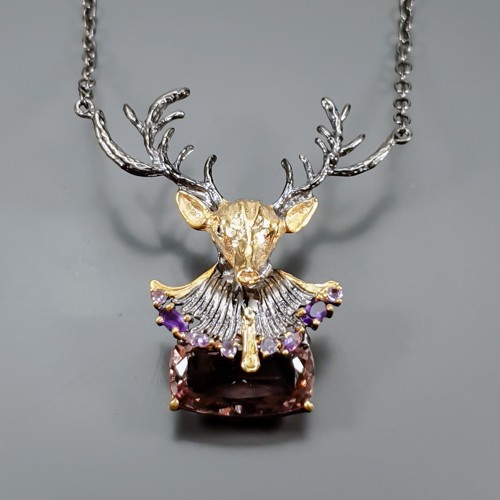 New Handmade 15 ct+ Natural Ametrine Necklace 925 Sterling Silver 18″/N29351