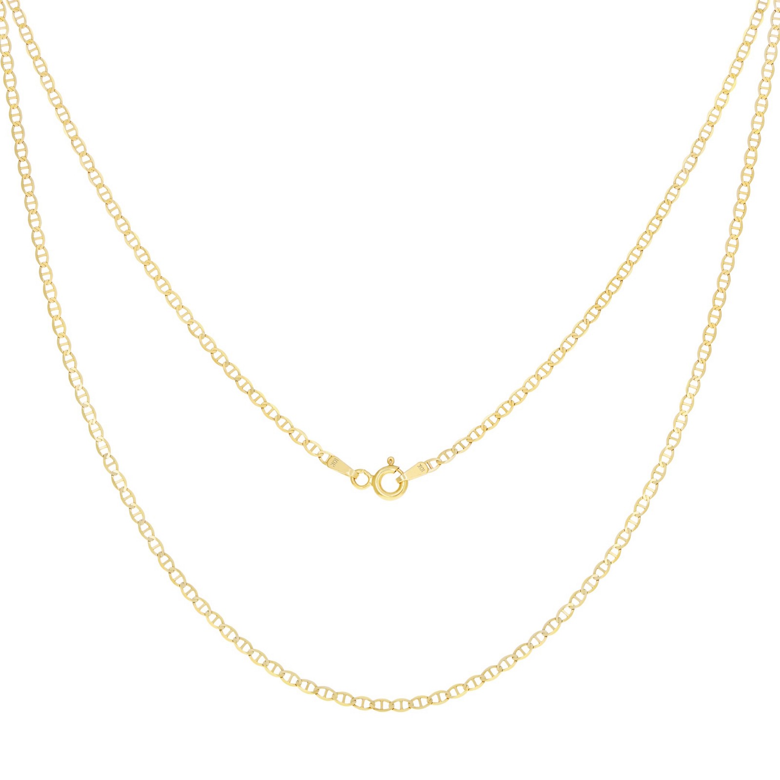 10K Yellow Gold Solid 2mm Mariner Anchor LInk Chain Pendant Necklace 16″- 26″