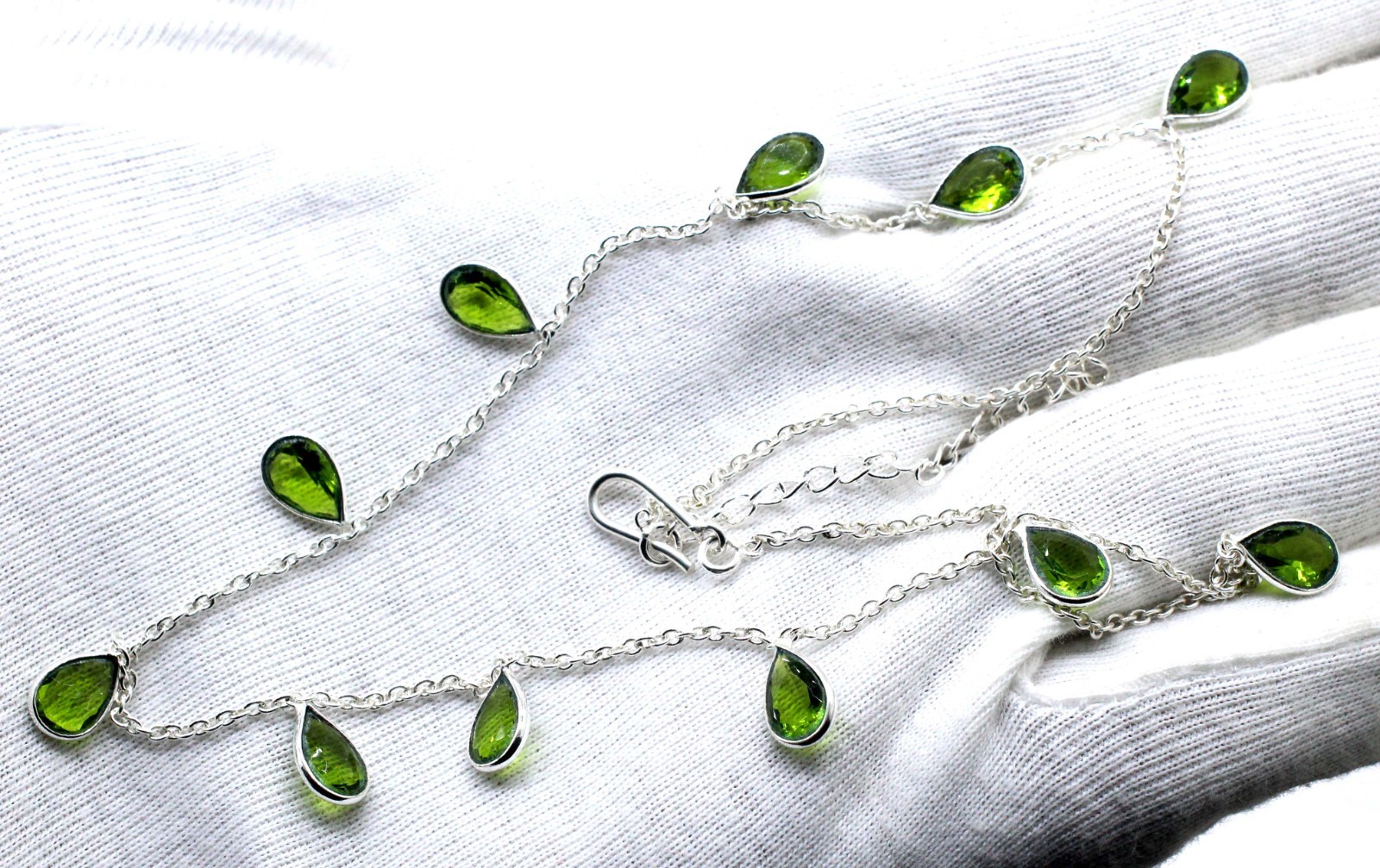 Green Peridot Gemstone Handmade 925 Sterling Silver Jewelry Necklace-18”