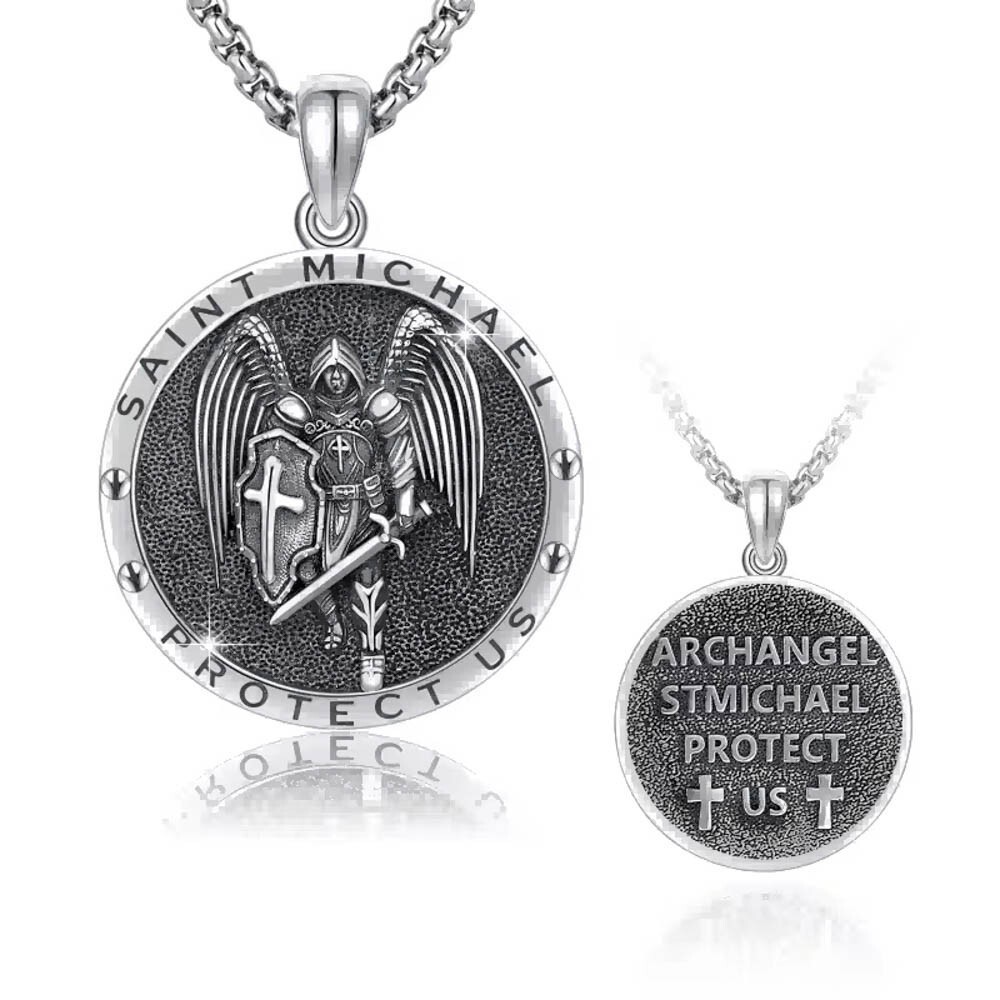 MLD 925 Sterling Silver Saint St Michael Medal Pendant Necklace w/ 22″ Box Chain