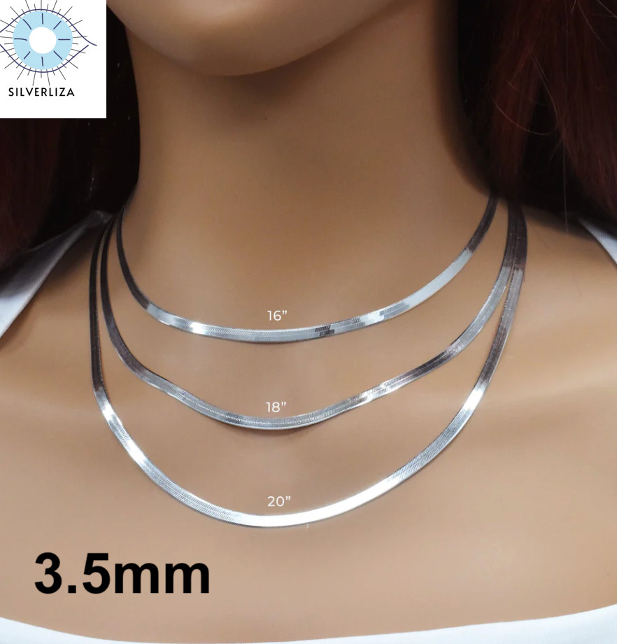Italian Solid Sterling Silver Herringbone Chain Necklace 925 Silver Chain UNISEX