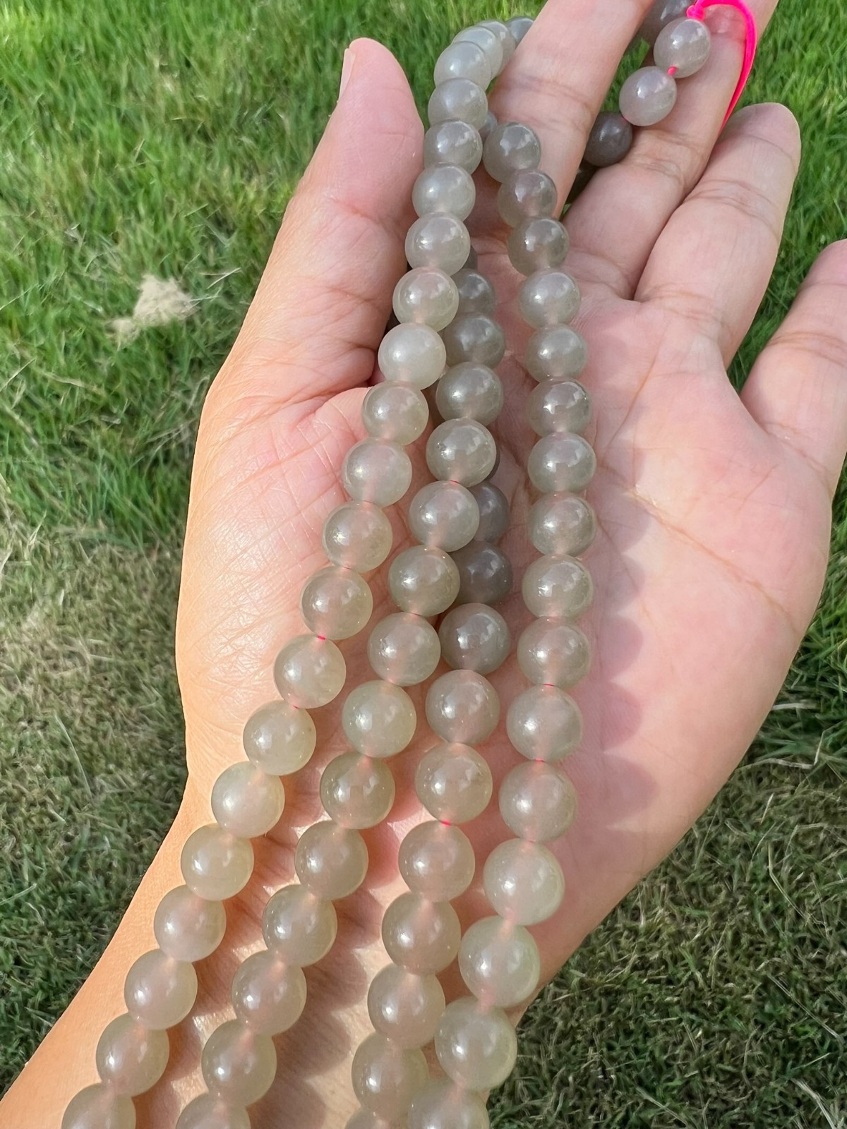 Transparent Gray Nephrite Jade Long 34″ 8mm Bead Necklace H409 n