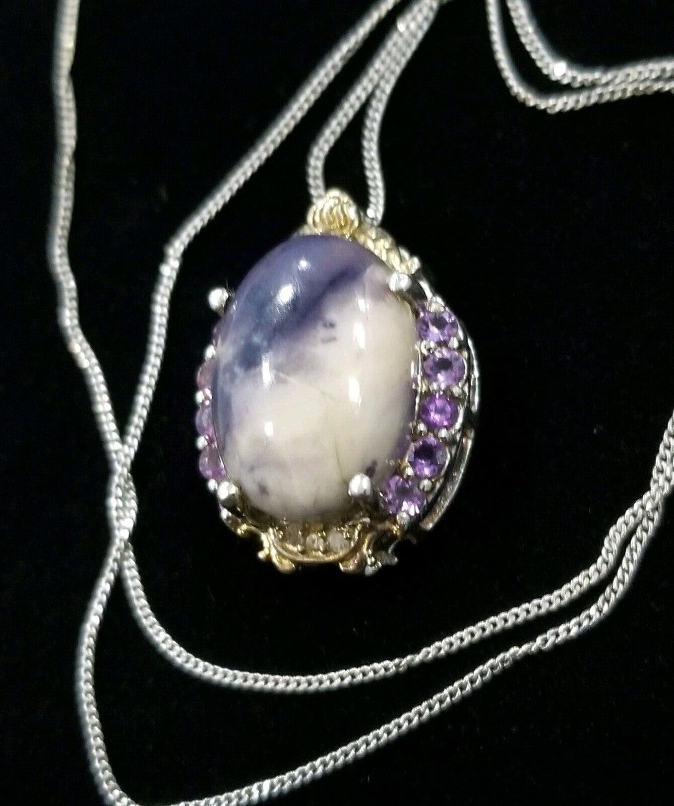 STS Sterling Silver Multiple Amethyst & Gemstone Pendant Necklace 925 10 Inches