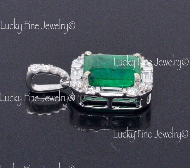 1.97ct 14k White gold Colombian Emerald & Natural Diamond Pendant May Birthstone