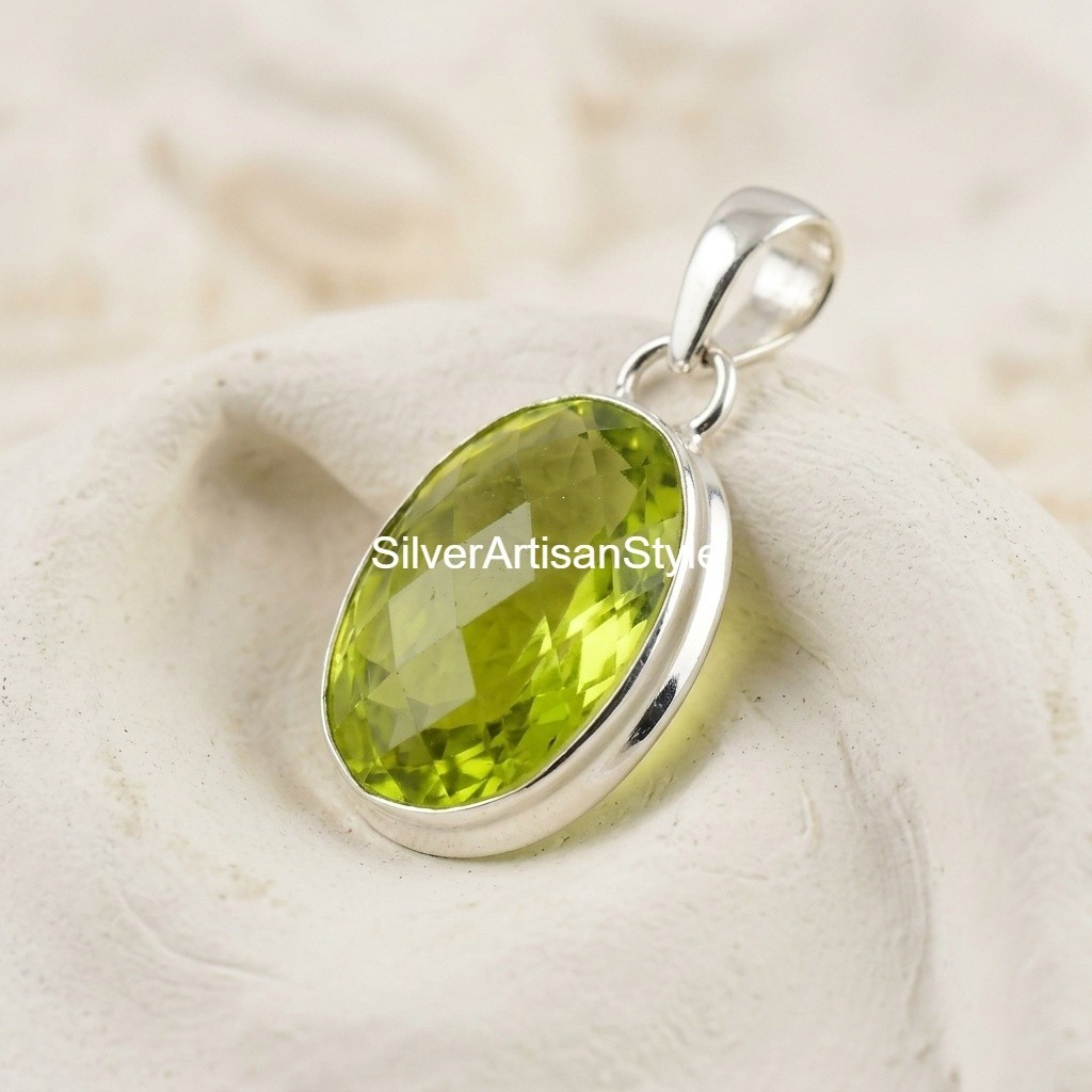 Peridot Gemstone Handmade 925 Sterling Silver Jewelry Pendant For Gifts Handmade