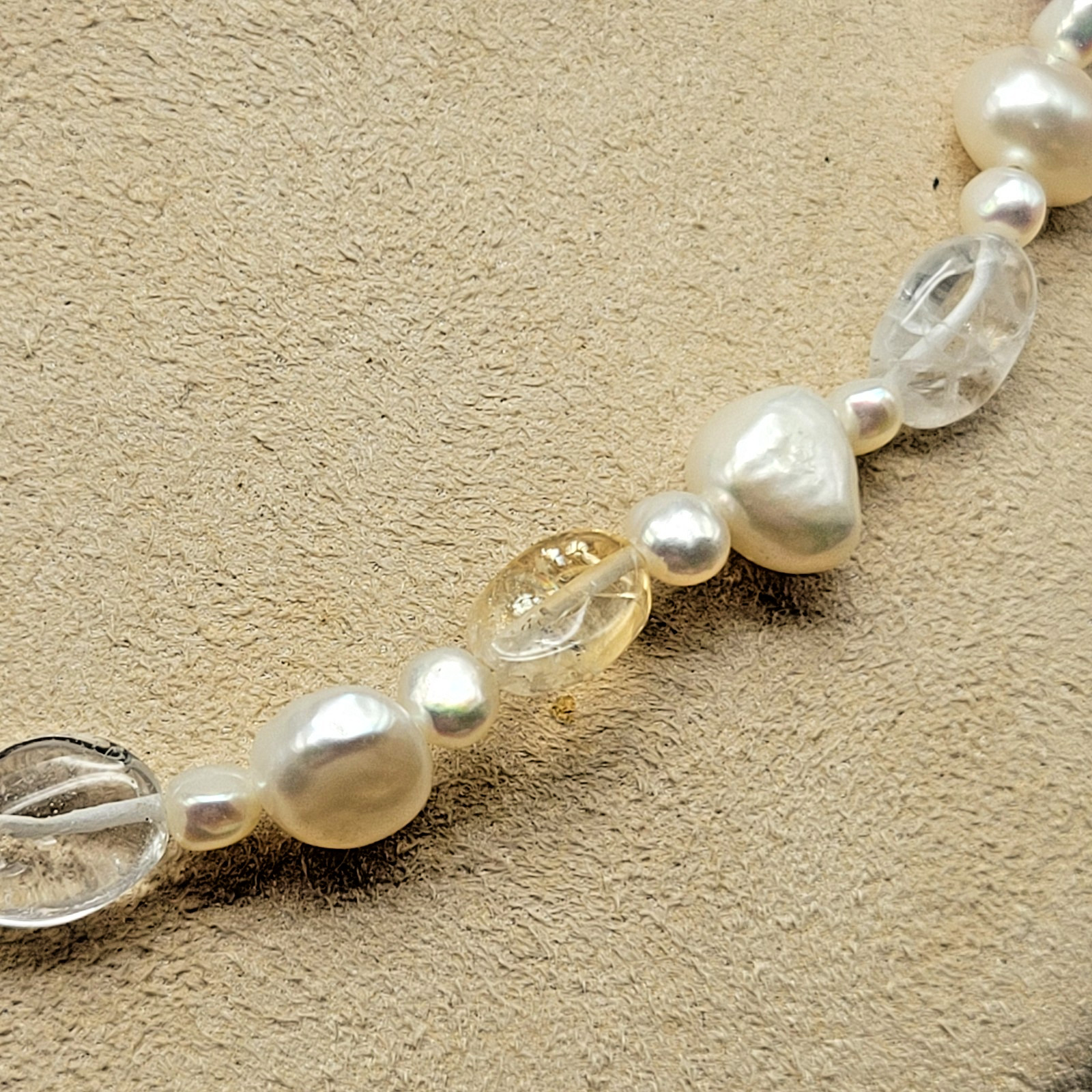 Sterling Silver Keshi Baroque Freshwater Pearl Amethyst Citrine Necklace ~ 16″