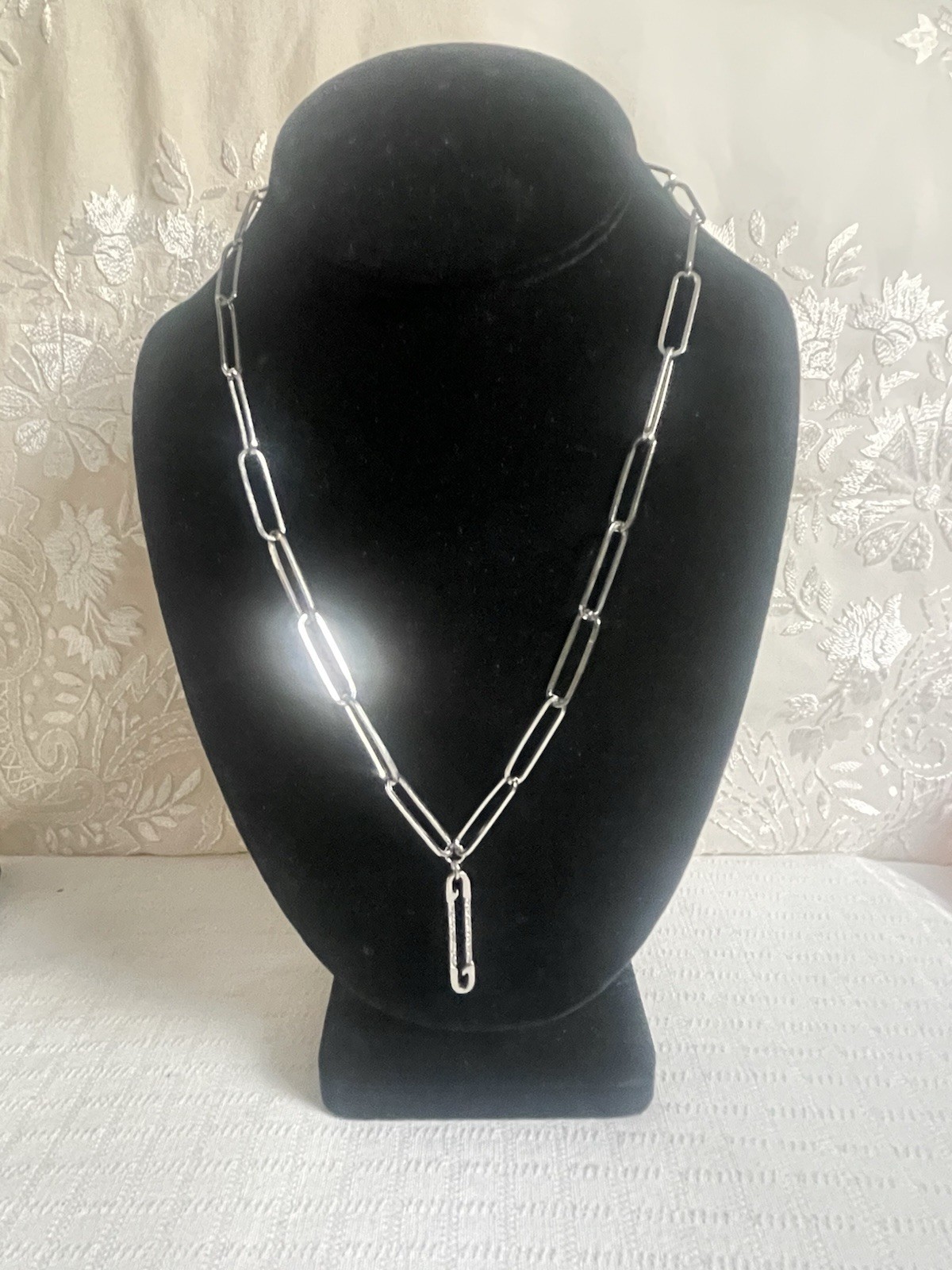Gorgeous Lariat Style Paperclip Stainless Steel Necklace With Paperclip Pendant