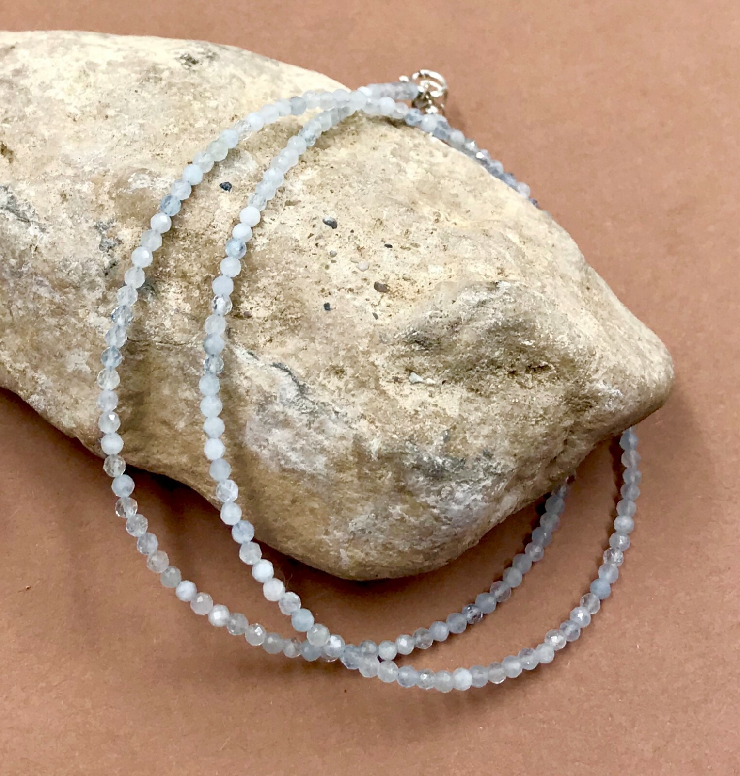 Genuine Aquamarine Beads 925 Silver Necklace Jewelry Women Handmade USA SELLER