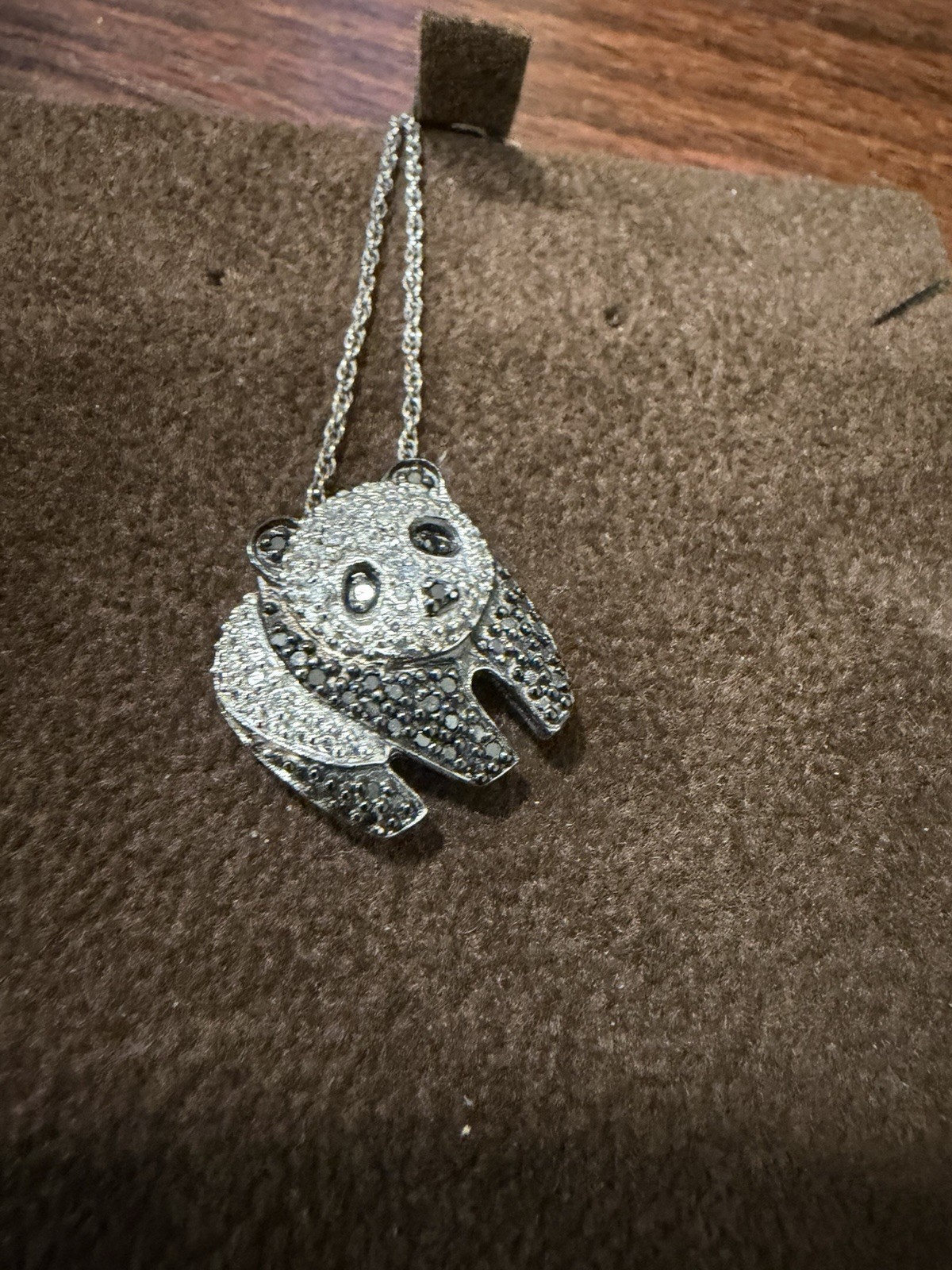 HN/Jared Sterling Silver Panda Charm Pendant Necklace w/ Black & White Diamonds