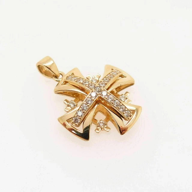 2Ct Round Cut Moissanite Cross Pendant Necklace 14K Yellow Gold Plated
