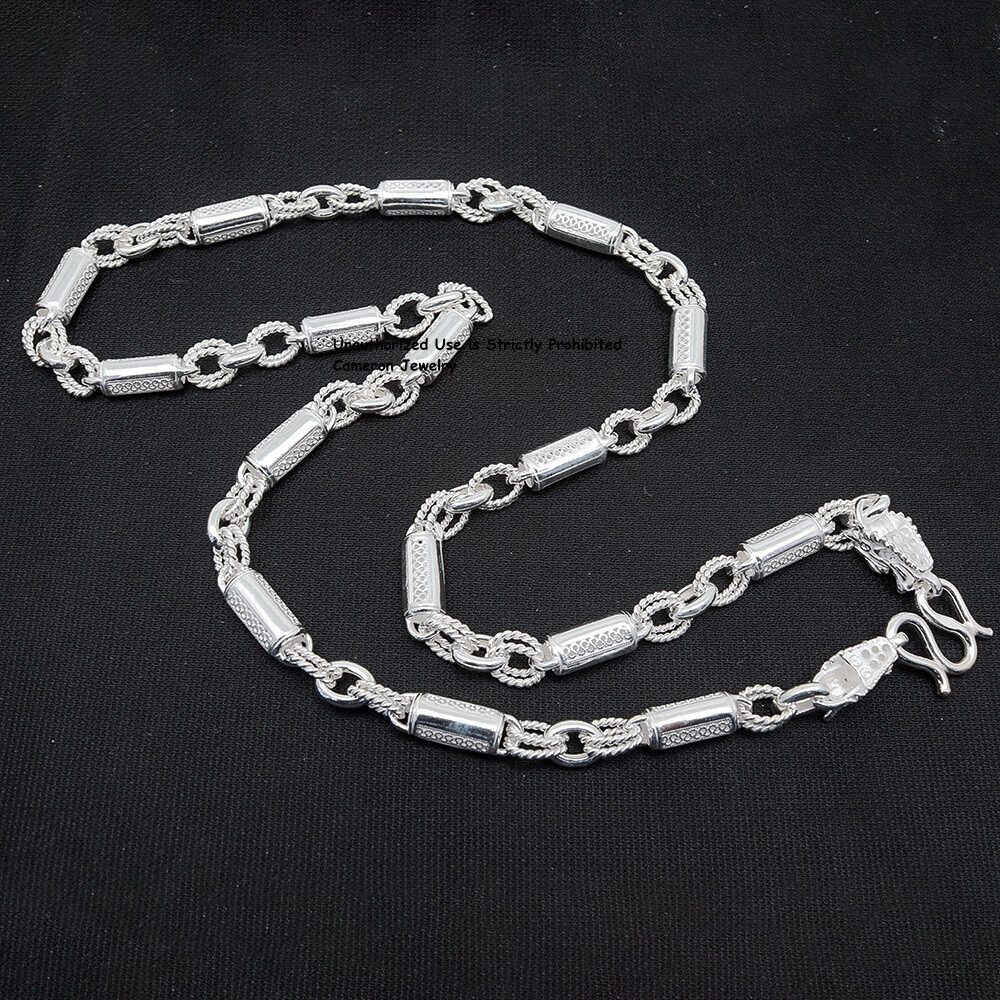 Pure S999 Fine Silver Chain 6mm Cloud Tube O Link Necklace 44-45g 21.6inch