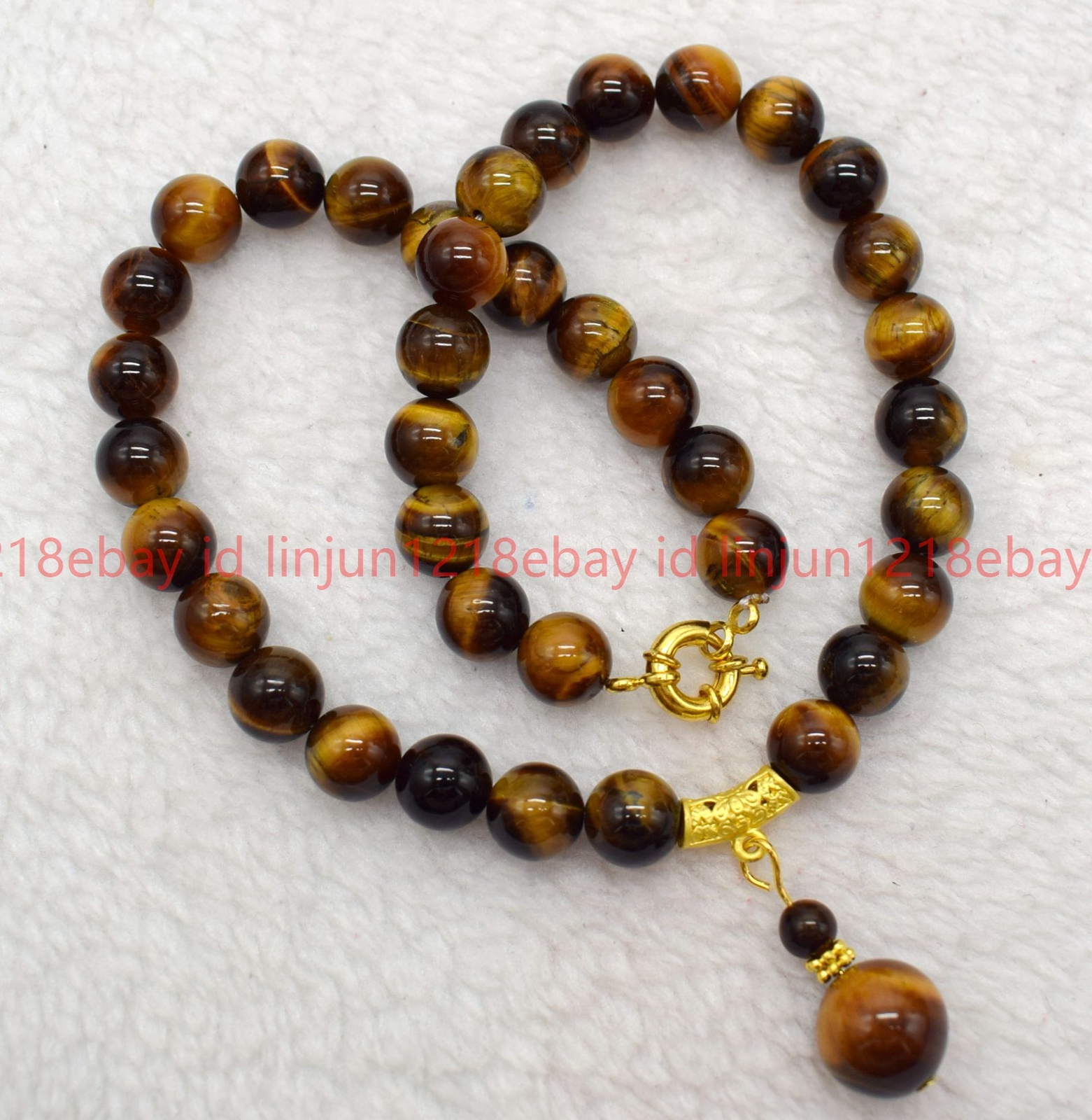 Natural 10mm Yellow Tiger’s Eye Round Gemstone Beaded Pendant Necklace 16-32in