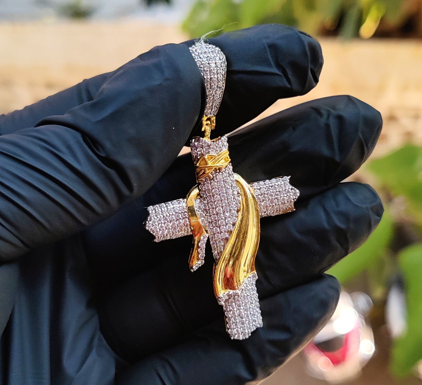 2Ct Round Cut Lab Created Diamond Jesus Cross Pendant 14K Yellow Gold Plated