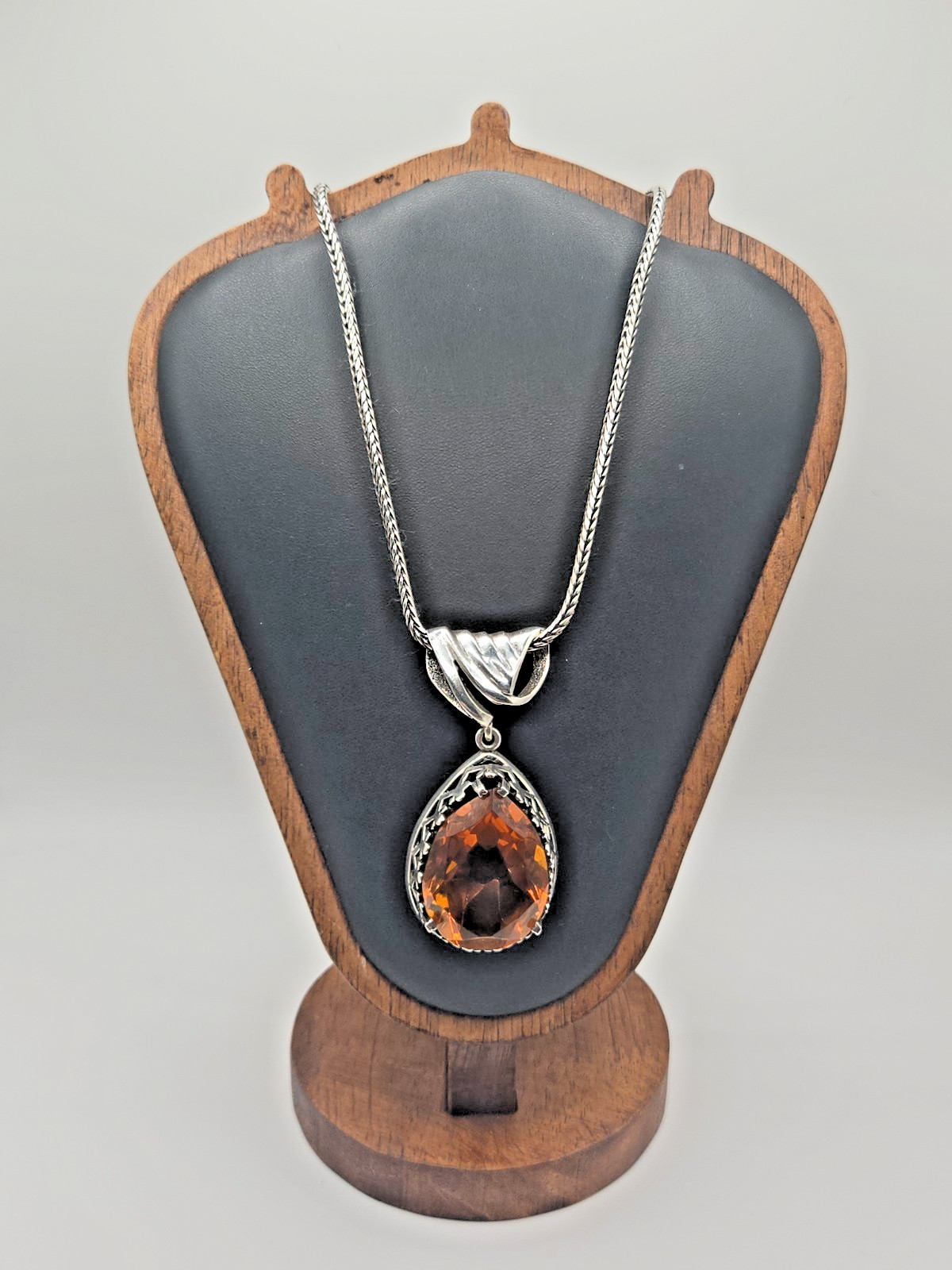 925 Slide Statement & Chain Pendant Fiery Orange Brown Stone Gorgeous Setting