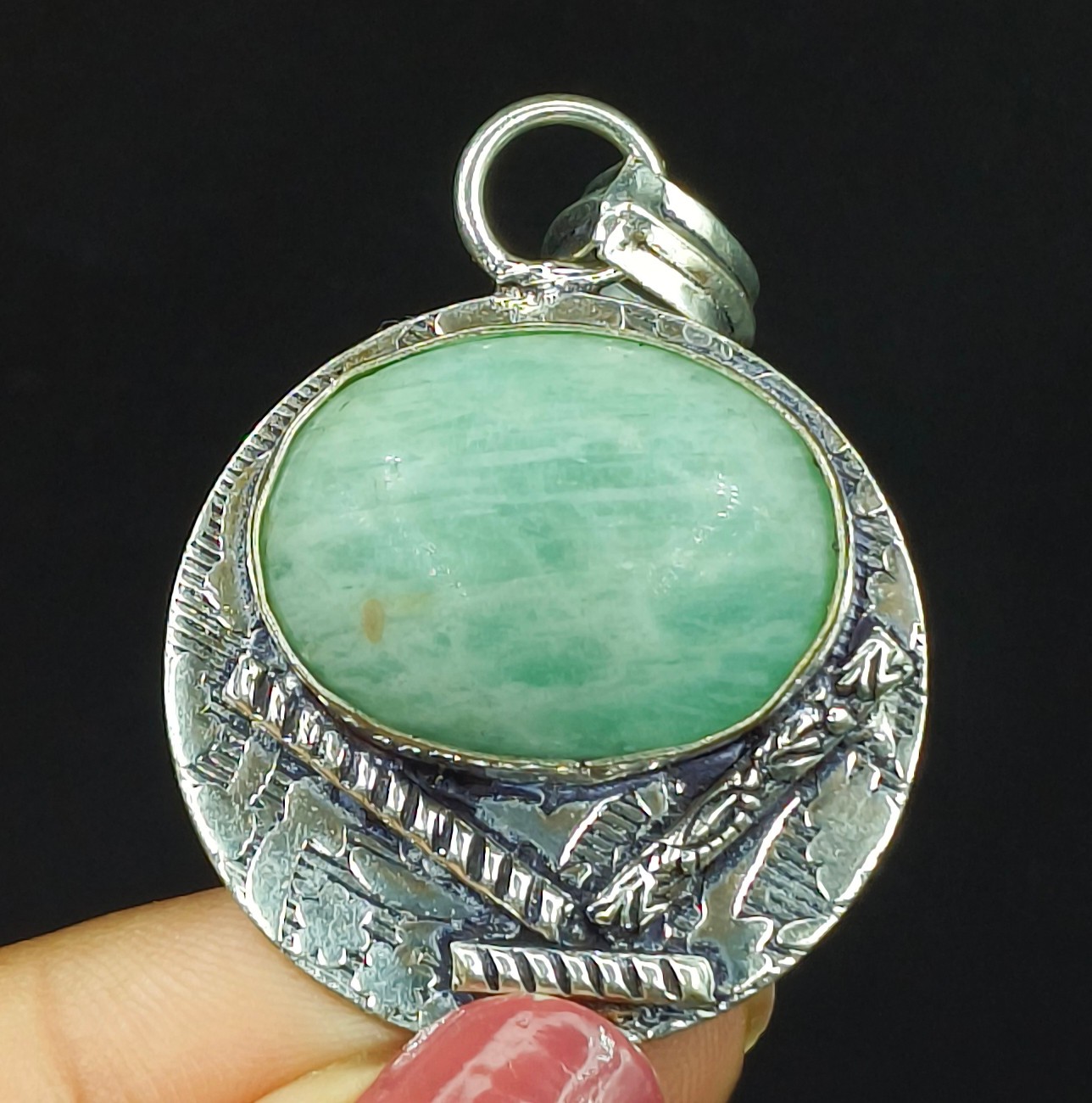925 Sterling Silver Natural Amazonite Gemstone Handmade Pendant