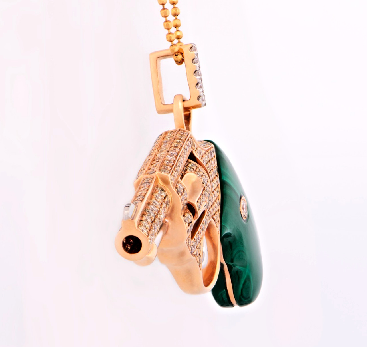 18K Yellow Gold 2.76 CTW Fancy Diamond Revolver Pendant Malachite 20.1g