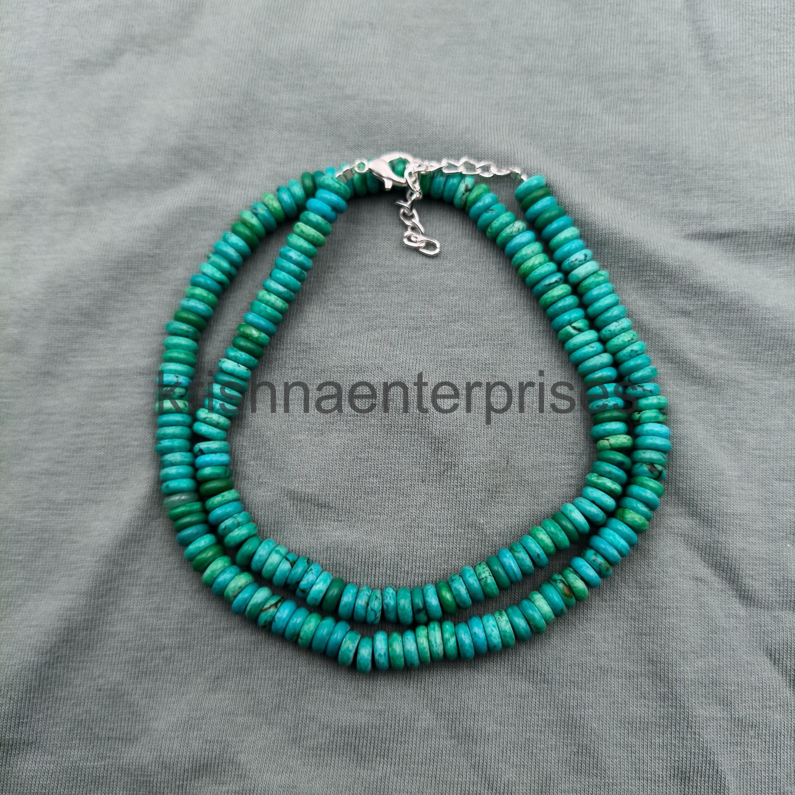 Handmade Arizona Turquoise Rondelle Necklace | 6mm Smooth Gemstone Beads | Ster