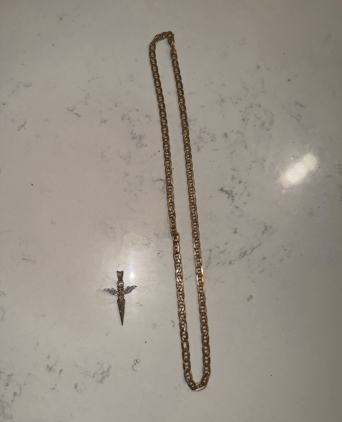10k Yellow Gold Link Chain Necklace 10k Diamond Dagger Charm Pendant