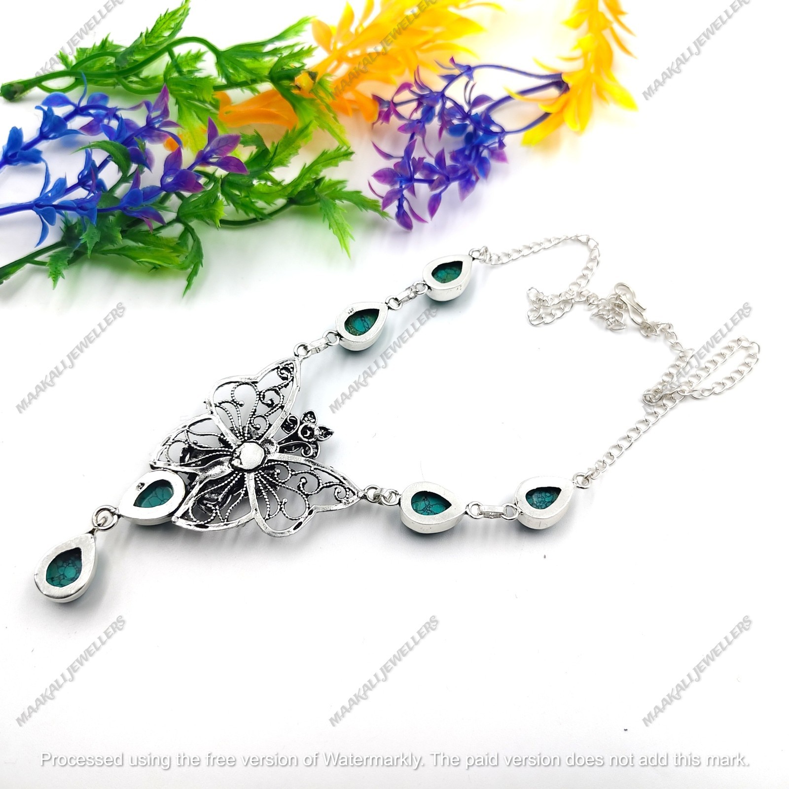 Bule Turquoise Gemstone Handmade 925 Sterling Silver Jewelry Necklace Sz-17-18″