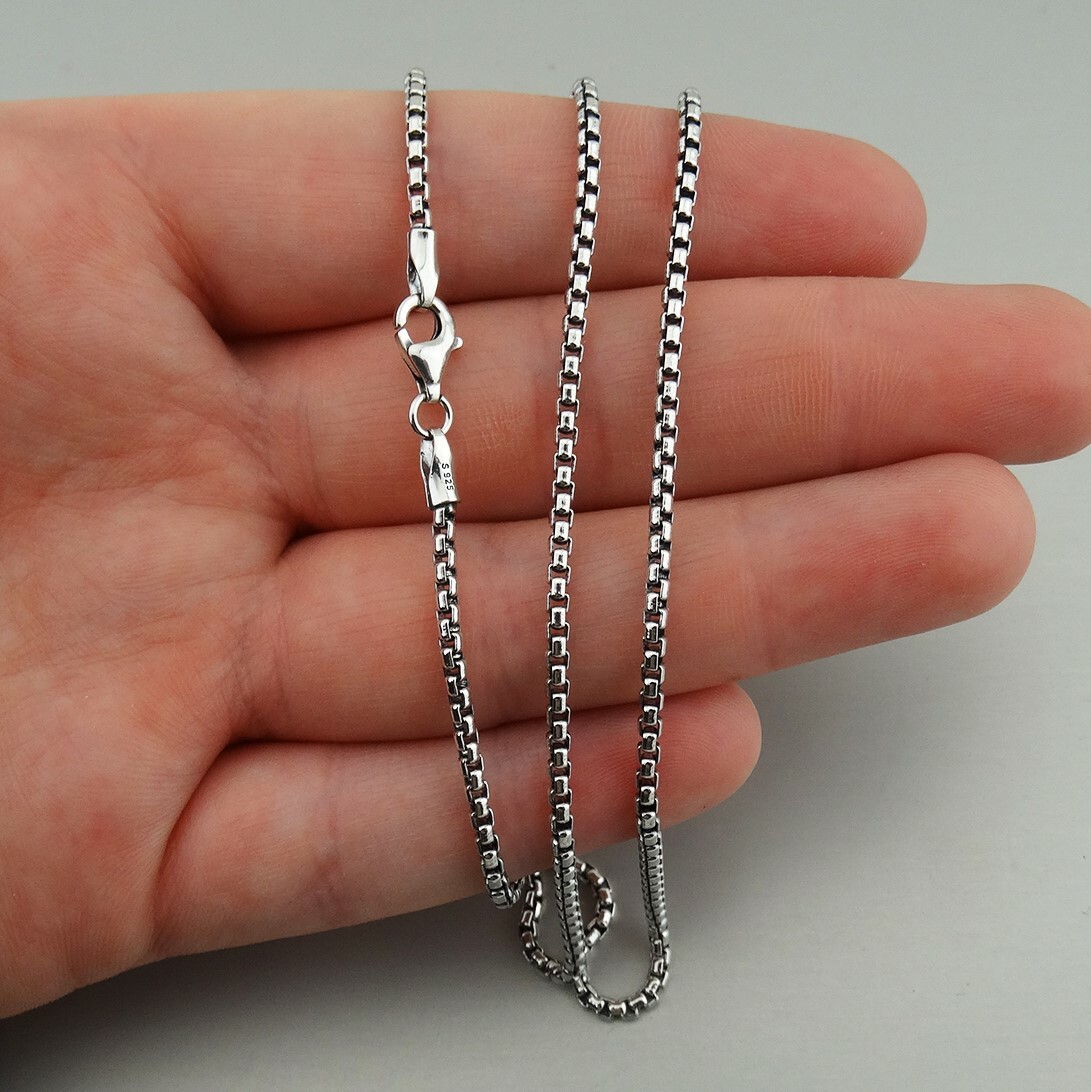 2mm Oxidized Round Box Chain Necklace – 925 Sterling Silver 16″-30″ Unisex