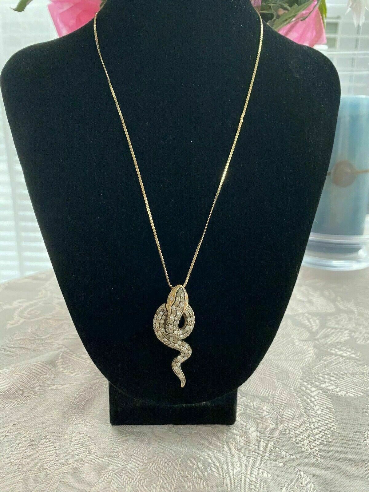 2Ct Round Lab-Created Diamond Snake Shape Women’s Pendant 14k Yellow Gold Finish