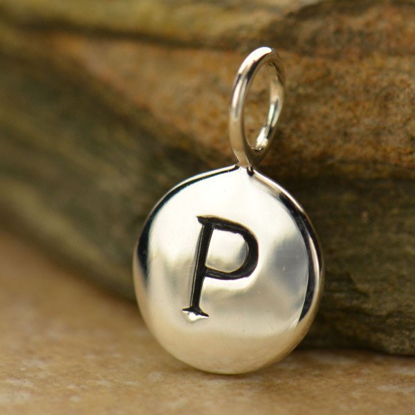 925 Sterling Silver Letter Disk Round Charm Initial Alphabet Pendant – Free Ship