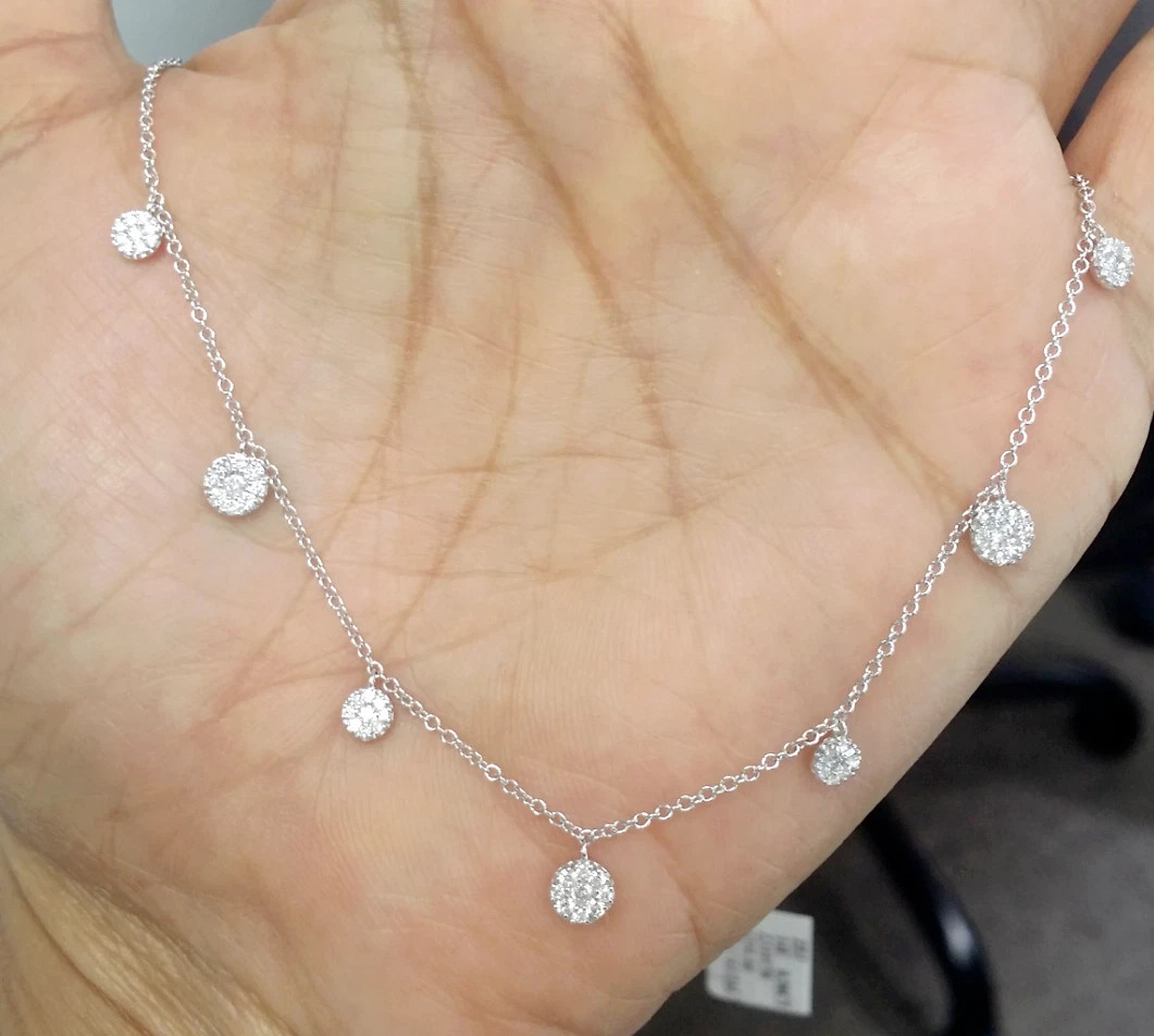 4.00Ct Round Cut Moissanite Cluster Tennis Necklace 17″ 14K White Gold Plated