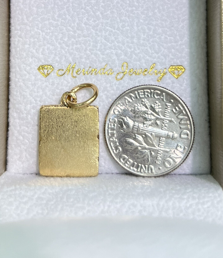 18k Solid Yellow Gold Unisex Initial “N” Rectangle Charm Pendant, 1.98 Grams