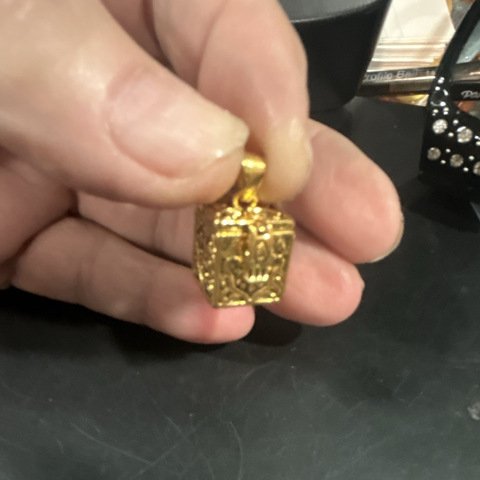 Multi-Tone Gold Square pray Locket Pendant Charm, Opens, No Stone