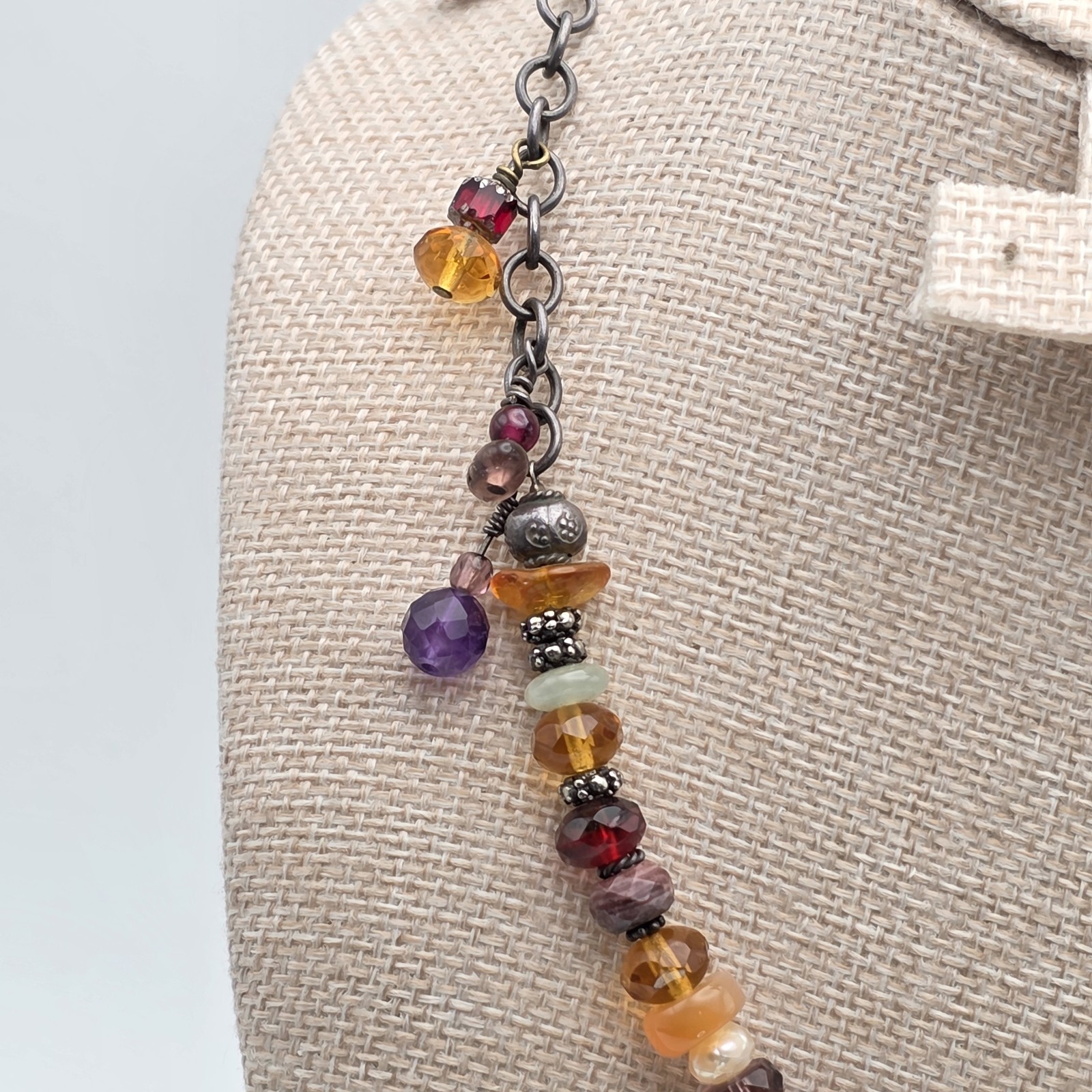 Multi-Color Gemstone Necklace Garnet Amethyst Citrine Pearl 925 Sterling Silver
