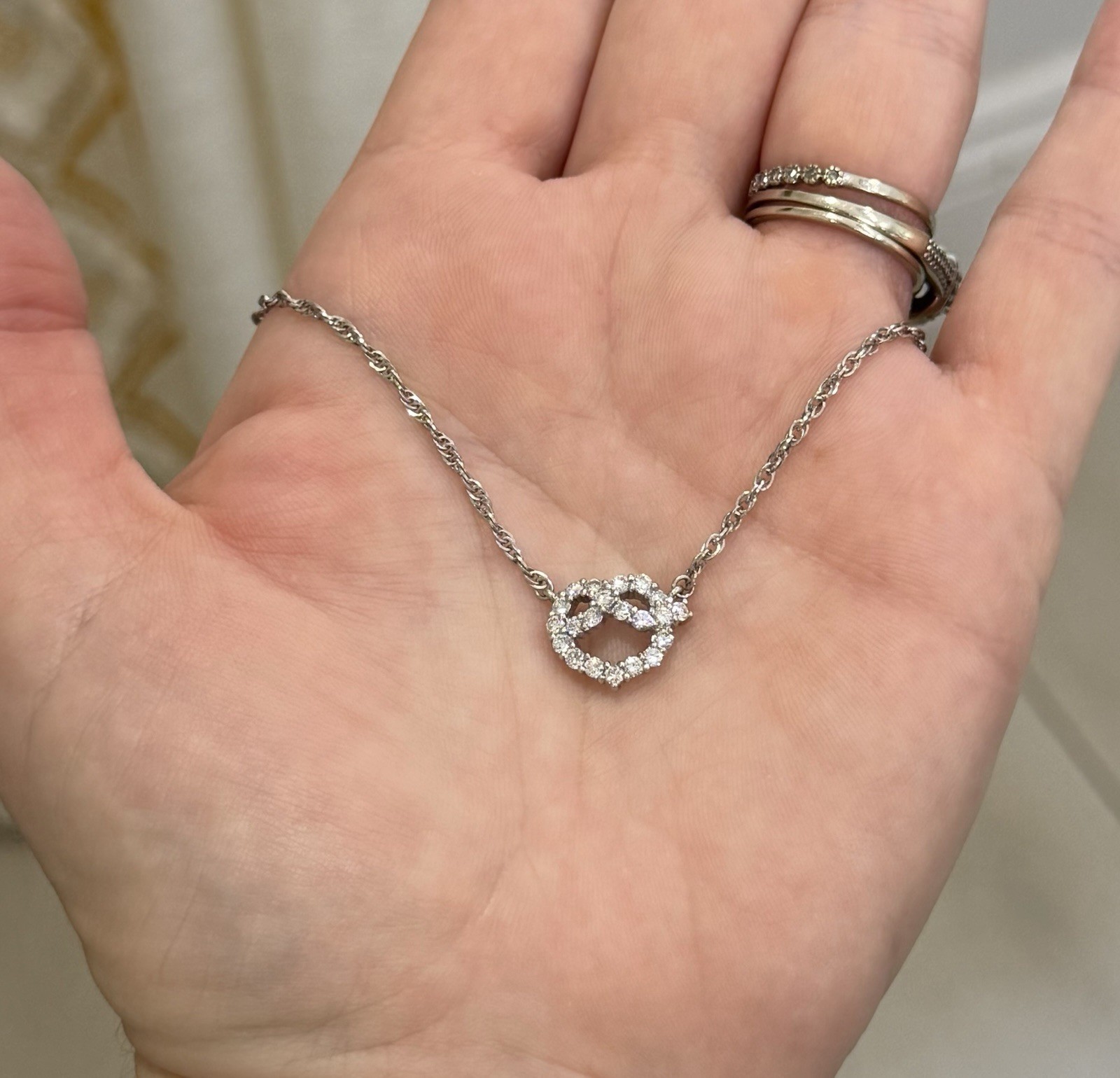 Platinum Necklace with attached Diamond Heart Pendant, 7 grams, 16″