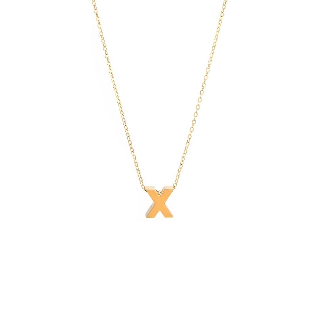14k Gold Yellow Gold X Initial Letter Minimalist Necklace 16″-18″