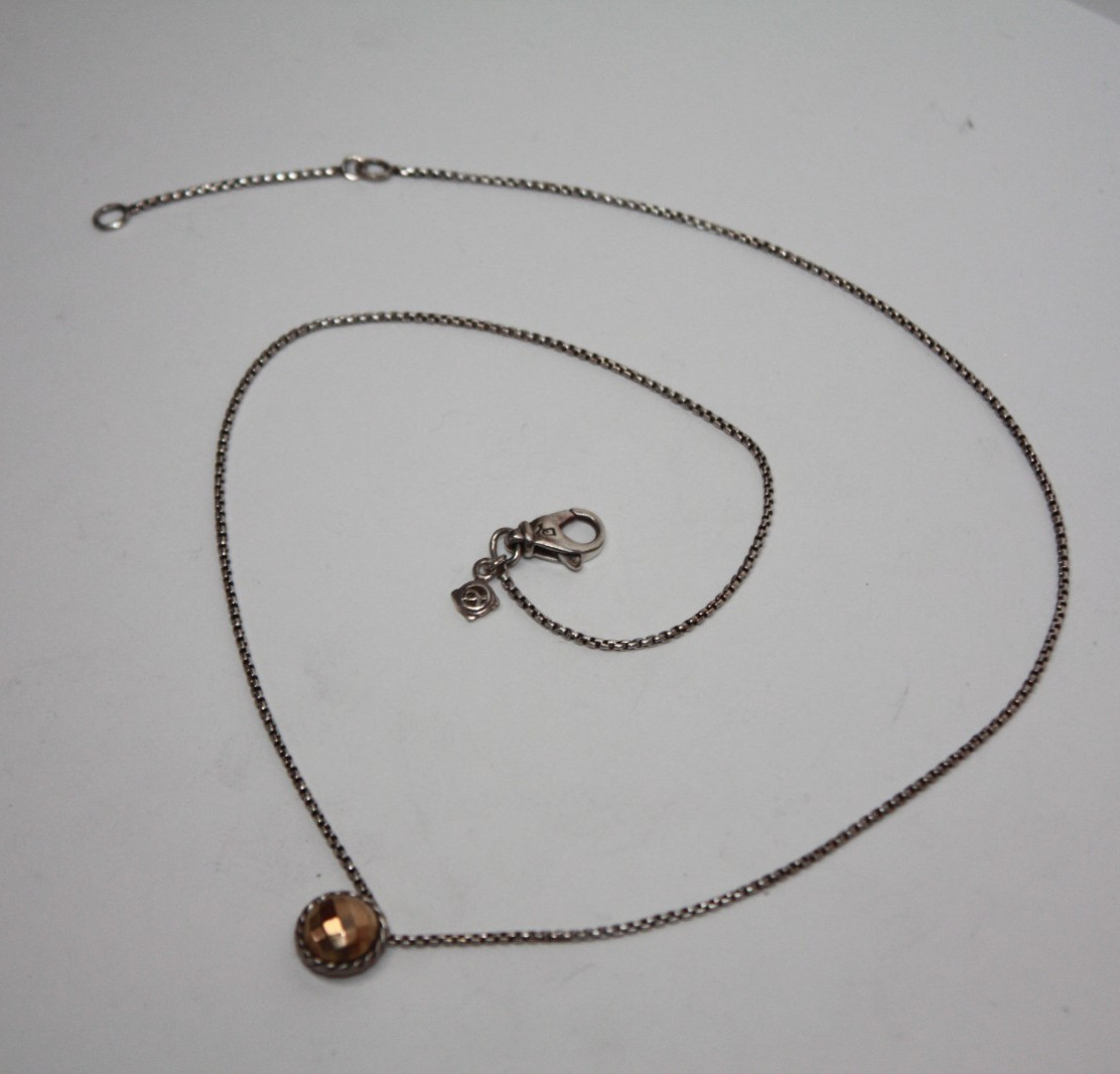 David Yurman Sterling Silver Chatelaine Gold Dome Pendant Necklace 17″ [075GRA]