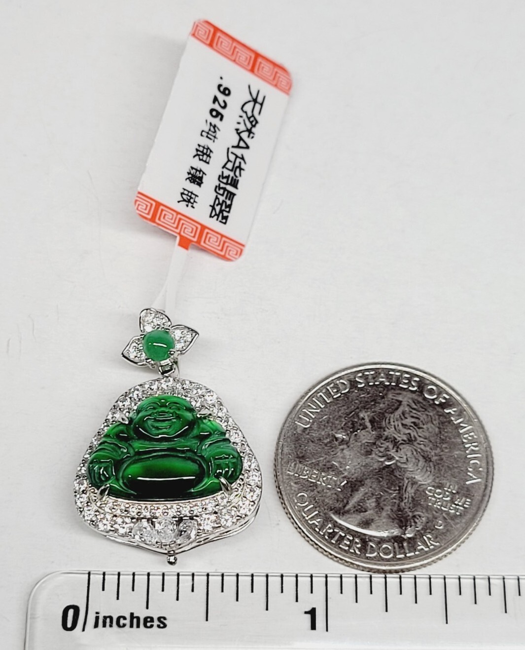 Certified Green Jade Buddha silver pendant inlaid Icy light green Buddha 满绿翡翠开心佛