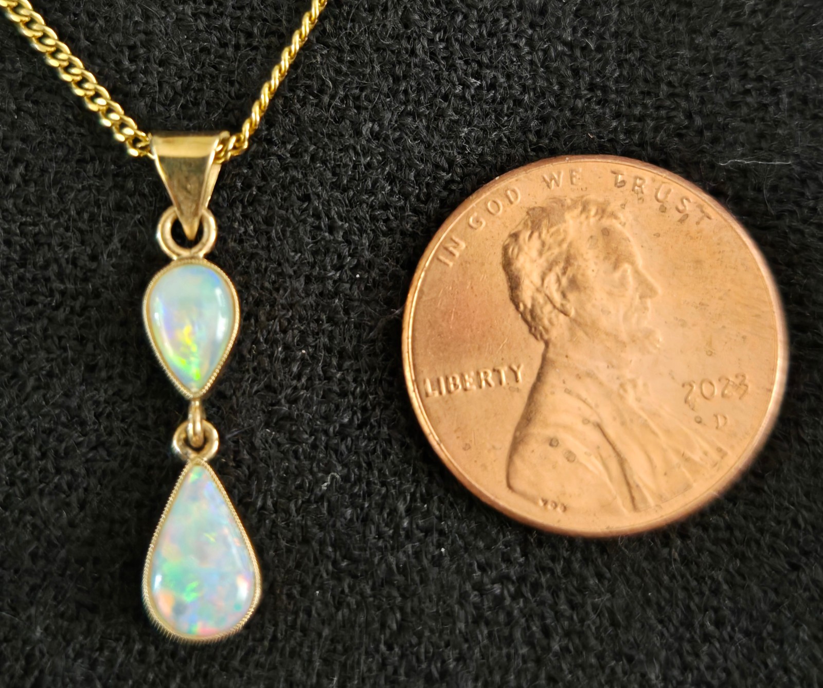 Vintage 10K Gold Genuine Australian Opal Double Drop Pendant Navy Provenance