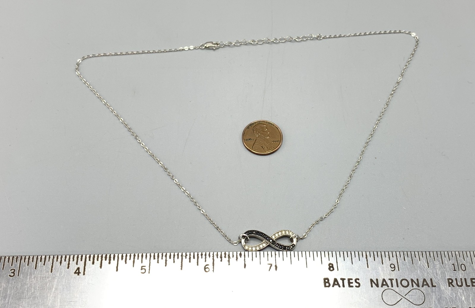 Sterling Silver, Black & White CZ Gemstones Infinity Symbol Necklace