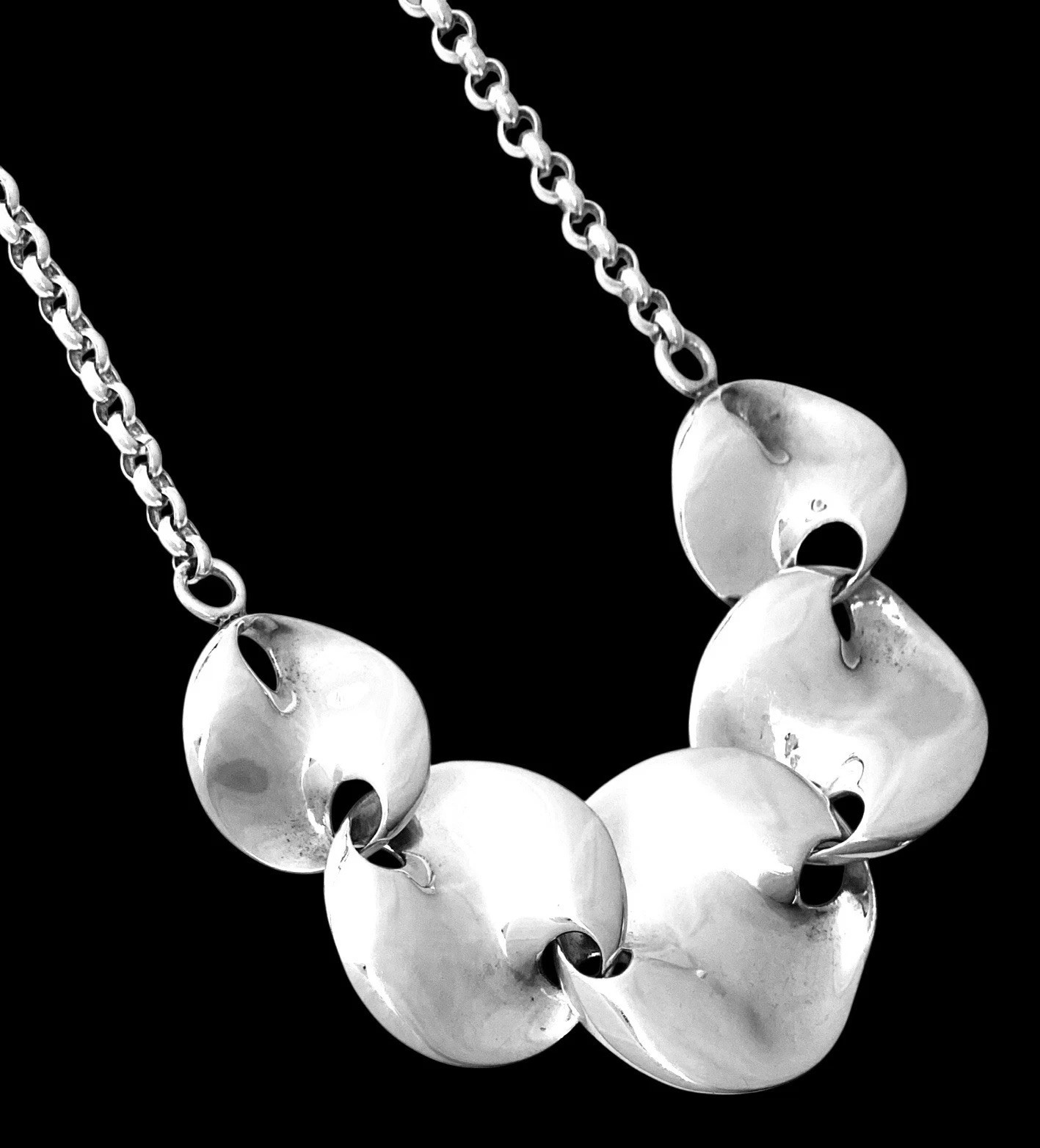 ZINA of BEVERLY HILLS Sterling Silver GRADUATED MOBIUS DISCS Rolo Chain Necklace