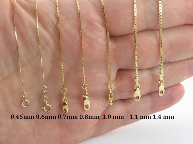 14K Solid White Gold Box Necklace Real Gold Chain All Lengths & sizes