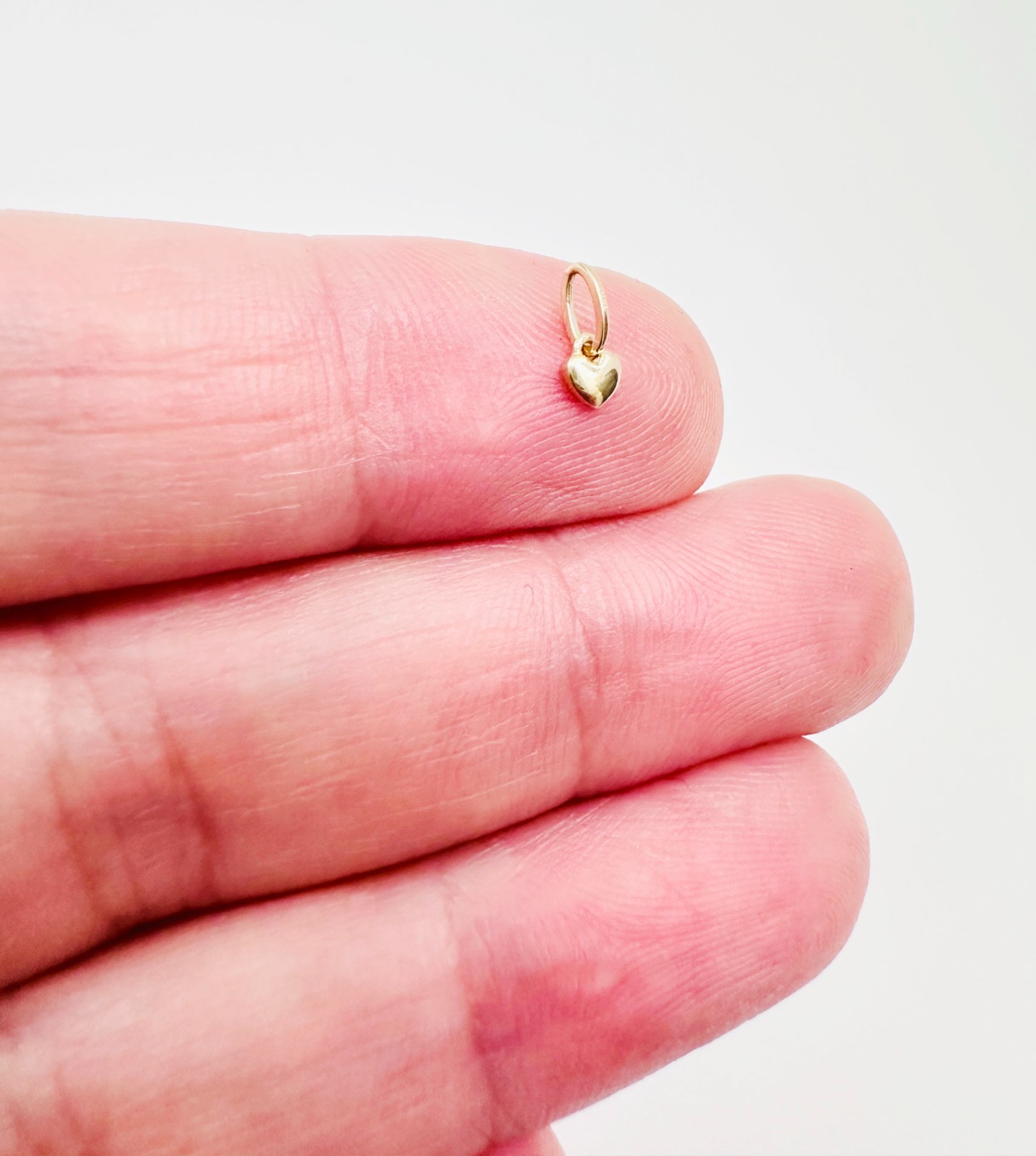 14K Solid Yellow Gold Teeny Tiny -Very Small Beveled Heart Charm Pendant 8x3mm